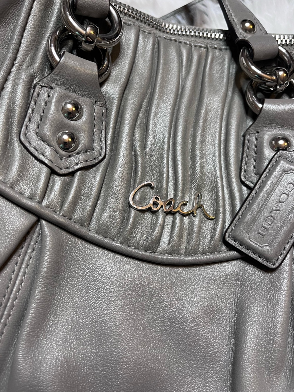 Coach Gray Leather Shoulder Bag with Silver-Tone Hardware - Picture 2 of 11